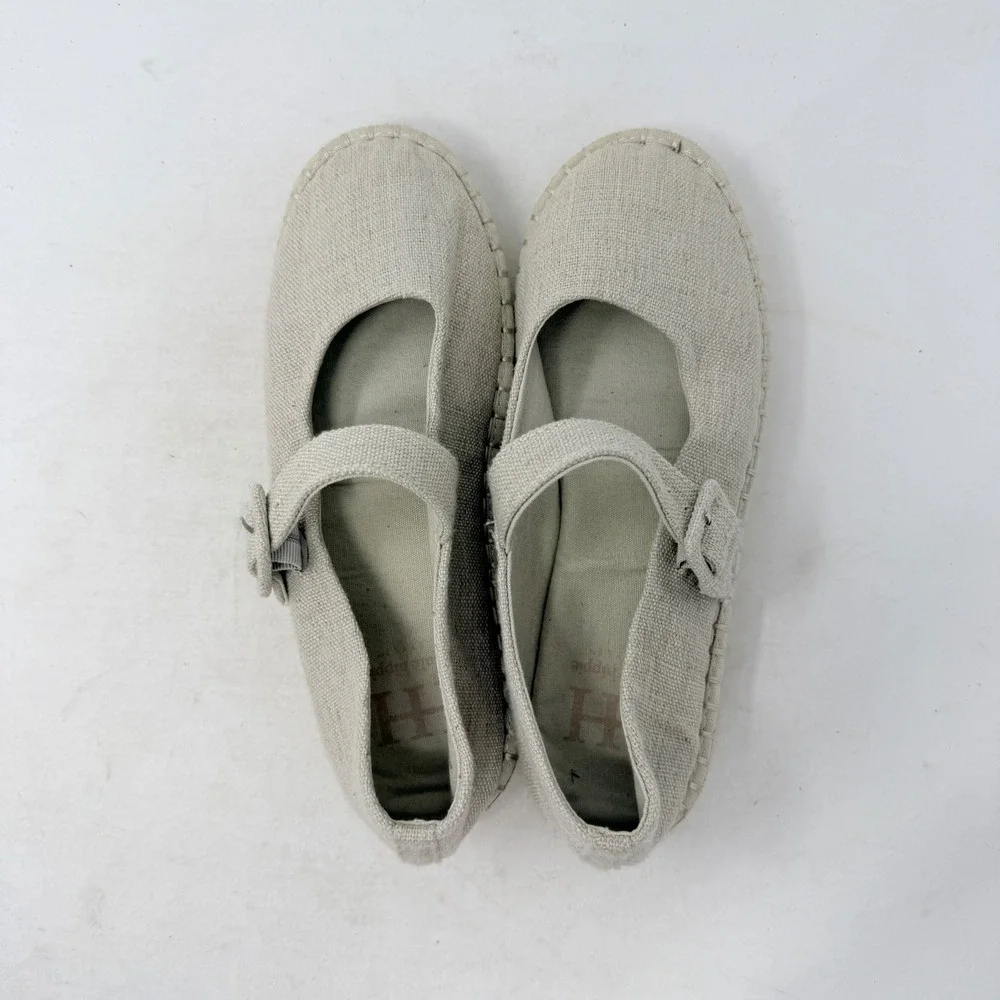 Haute Hippie Oatmeal Cecily Mary Jane Espadrille Flats Canvas‎ Size 8.5 Boho
